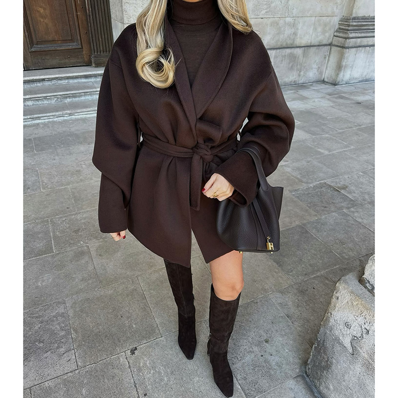 Women Electronic Accessories - Fashion Woolen Single Breasted Belts Coat