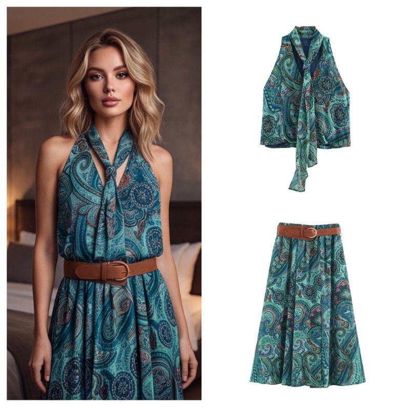 Vintage Printed Belt Long Skir - Women Electronic Accessories review and price